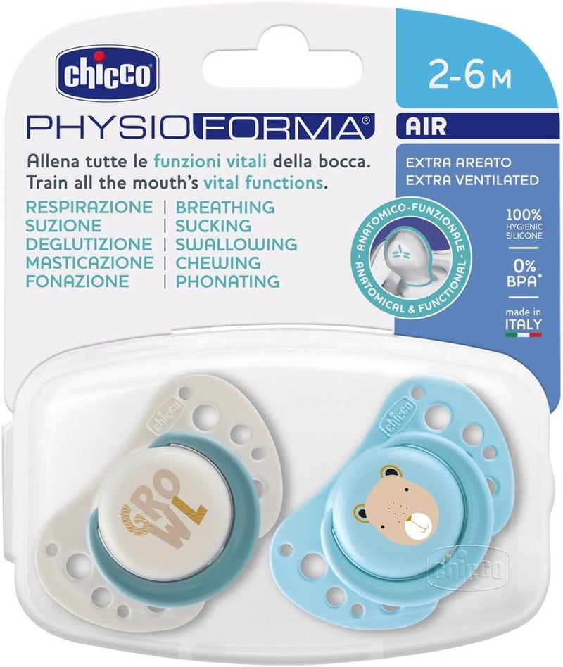 Chicco PhysioForma Air Silicone Soother 2-6m (2 pcs), Blue (Bear-Growl) - Image 4